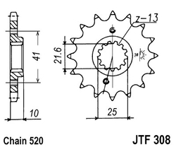 ketjuratas etu ( JT 308 ) 14z ( Mm. NX650 Dominator ´89-01 )