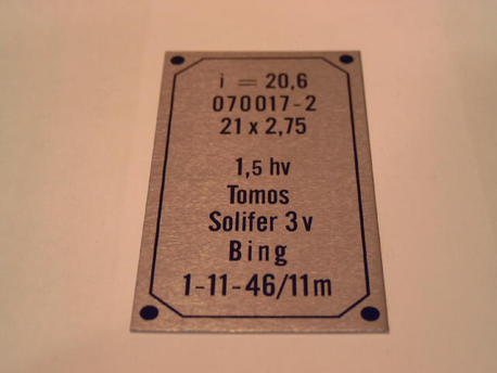 tyyppikilpi Solifer Export 71-73 tyyppikilpi Solifer Export 71-73