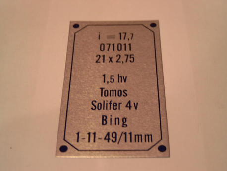 tyyppikilpi Solifer 4-speed 72-73 tyyppikilpi Solifer 4-speed 72-73