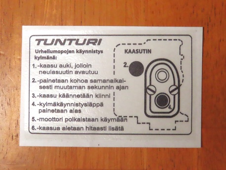 ohjetarra "kylmäkäynnistys" - Tunturi